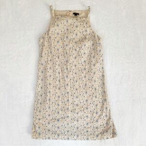 Ann Taylor Factory Beige and Blue Embroidered Dress 8P Spaghetti Midi Dress